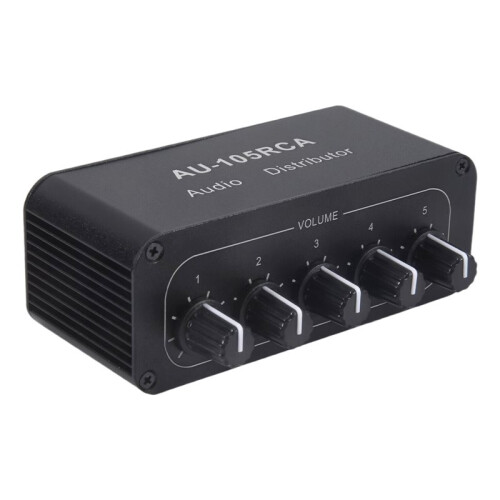 5CH Audio Distributor Stereo Audio Mixer 1 Input 5 Output RCA Splitter for Power Amplifier Active Audio