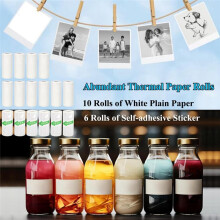 16 Rolls Thermal Printer Paper, Including 6 Rolls Thermal Sticker Paper & 10 Rolls Thermal Plain Paper , 57X25mm