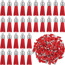 100Pcs Keychain Tassels Faux Suede Leather Tassel Pendants Keychain Decoration for DIY Crafts Making Supplies (Red)