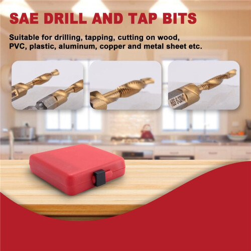 Titanium Combination Drill Tap Bit Set 13PCS SAE and Metric Tap Bits Kit for Screw Thread Drilling Tapping Deburring