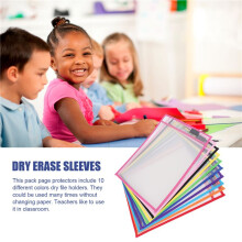 Dry Erase Pockets Sleeves, (10 Pack) A4 Paper Job Ticket Holders, Reusable Dry Erase Sheets for Classroom Worksheets