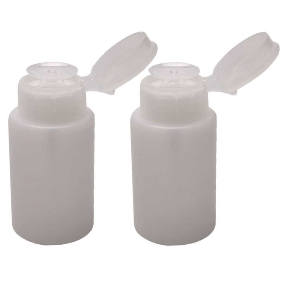 White 2 Pcs Nail Art Liquid Container Bottle Pump Dispenser Polish Remover Cleaner Empty Bottle Cosmetics