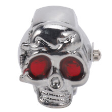 Red Eyes Skull Design Stretchy Band Quartz Ring Watch for Lady Men