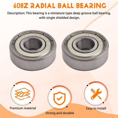 2 Pcs Single Shielded 608Z Miniature Deep   Bearings 2
