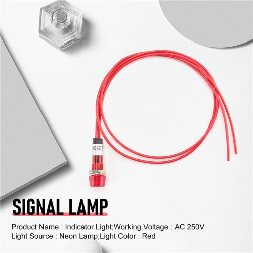 Neon Indicator  Signal Lamp Red Light AC 250V w2 Wires 1