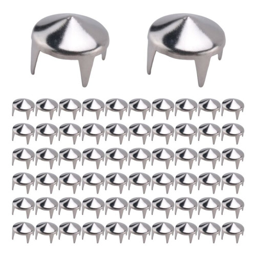 100 Silver Copper Round Cone Rivet Spike Studs Spots DIY Rock Punk 8mm