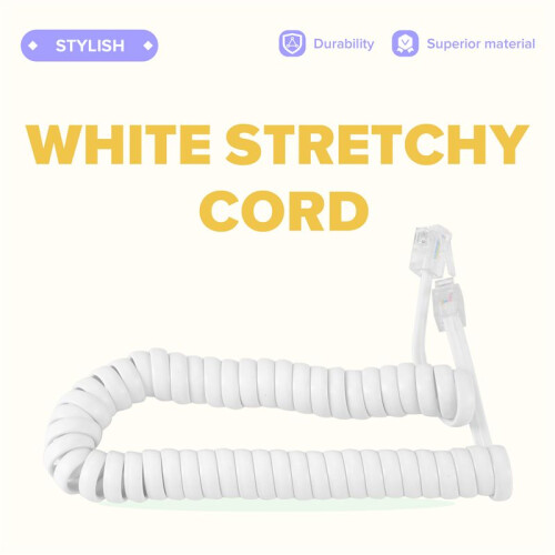 1.5M 4.9Ft White Stretchy RJ9 4P4C Handset Telephone Coiled Cable Cord 1