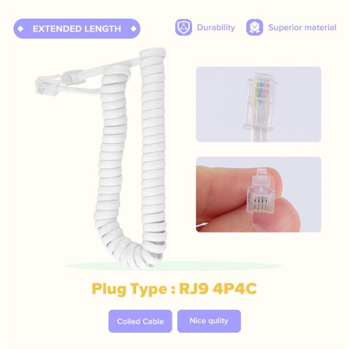 1.5M 4.9Ft White Stretchy RJ9 4P4C Handset Telephone Coiled Cable Cord 2