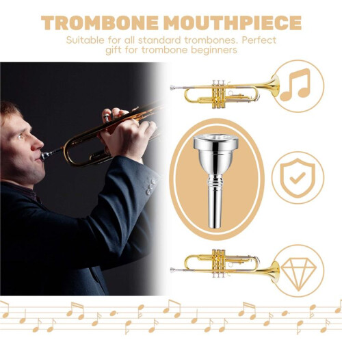 12C Small Shank Trombone Silver Munstycke Nytt