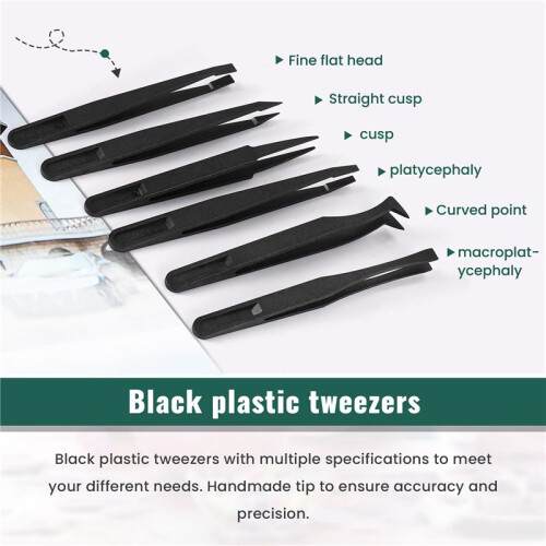6PCS Precision Tweezer Set Plastic Anti Static Tool Kit Size 1/2/3/5/6/8 each one(Black) 2