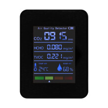 5 in 1 Luchtkwaliteit Monitor TVOC HCHO Temperatuur Vochtigheid CO2 Meter, USB Oplaadbare CO2 Detector Zwart