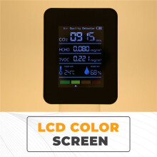 5 in 1 Air Quality Monitor TVOC HCHO Temperature Humidity CO2 Meter, USB Rechargeable CO2 Detector Black