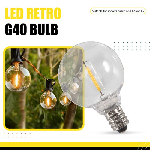 20 Pcs G40 LED Replacement Light Bulbs E12 Screw Base Shatterproof LED Globe Bulbs for Solar String Lights Warm 2