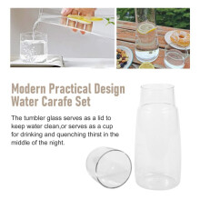 Clear Bedside Water Carafe Set with Tumbler Glass for Bedroom Nightstand, Night Water Carafe with Glass, with Cup Set