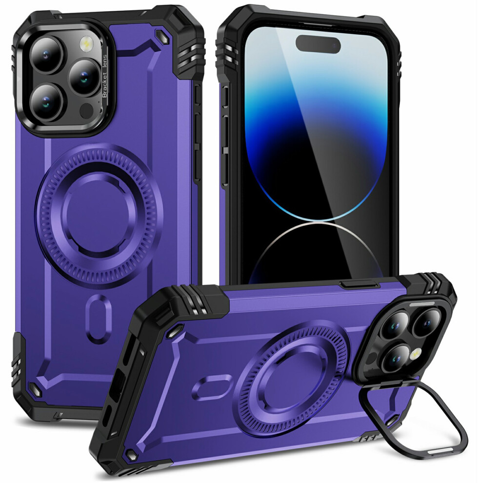 (Iphone 14 Pro, ) For Iphone 14 Pro Magnetic Case Lens Kickstand Pc+Tpu Shockproof Phone Cover Purple 6914289997248