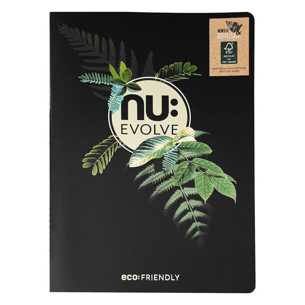 Nu: Nu Notebooks - Evolve Range - Recycled Notebook - A4 Notebook - Stitched Notebook - Stationery Notebooks - Professional Notepad - 80 Pages, Black
