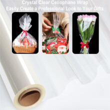 100Ft Clear Cellophane Wrap Roll 34In X 100Ft Extra Wide Clear Wrapping Paper,Transparent Thicker Clear Cellophane Paper