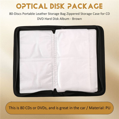80-Discs Portable Leather Storage Bag Zippered Storage Case for CD DVD Hard Disk Album - Brown 1