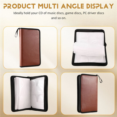 80-Discs Portable Leather Storage Bag Zippered Storage Case for CD DVD Hard Disk Album - Brown 2