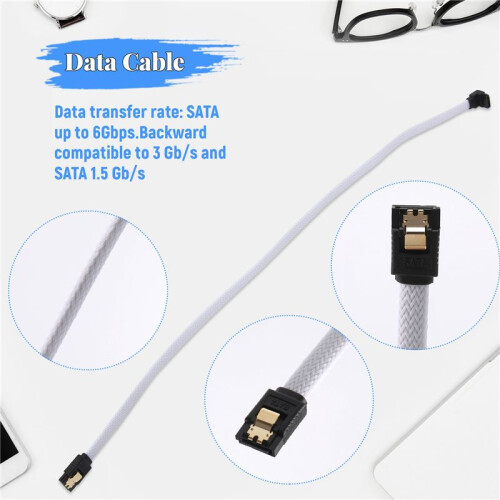 50CM  3.0 III SATA3 7pin Data Cable Right Angle 6Gb/s SSD Cables HDD Hard Disk Data Cord with Nylon Sleeved(White) 2