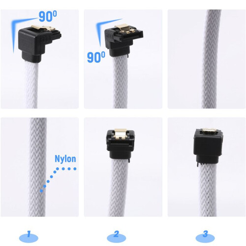 50CM  3.0 III SATA3 7pin Data Cable Right Angle 6Gb/s SSD Cables HDD Hard Disk Data Cord with Nylon Sleeved(White) 1