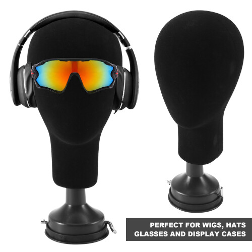Polystyrene Foam Mannequin Face Model  Wig Holder Eyeglass Glasses With Base Bracket - Black, 35cm 1