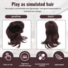 Women Hair Wigs Ladies Party Daily Natural Wave Dark Brown Side Parting Synthetic None Lace Wigs with Bangs