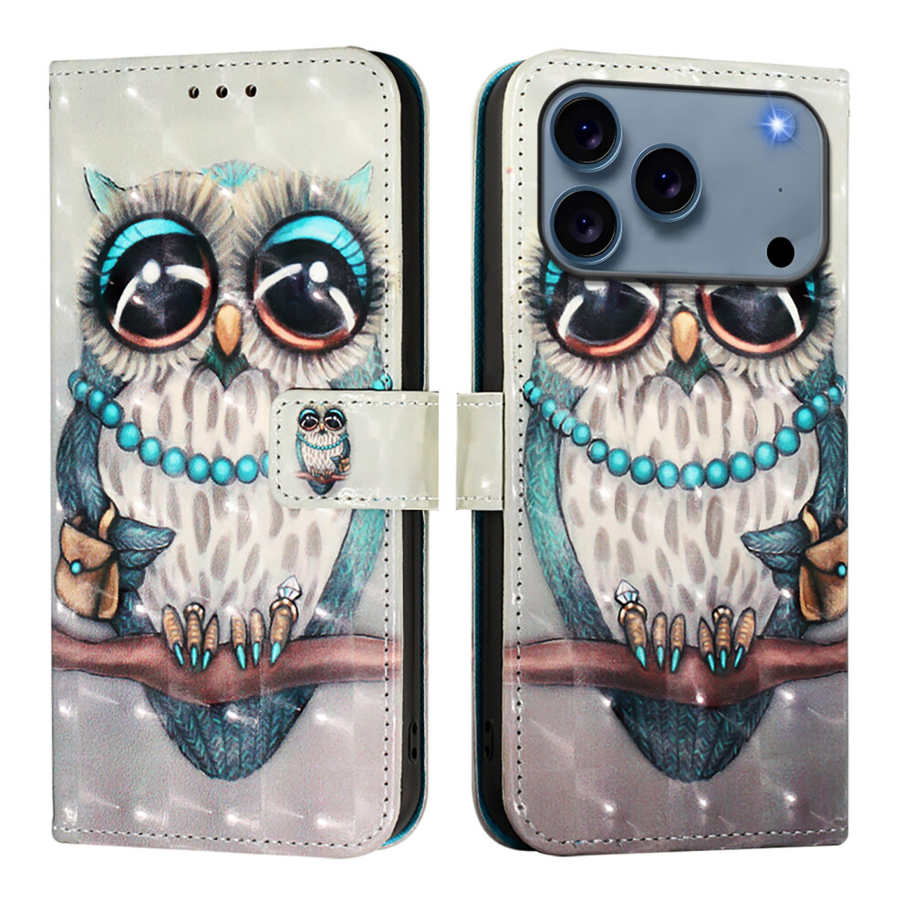(Iphone 17 Pro Max, Owl) For Iphone 17 Pro Max Leather Case Pattern Printing Wallet Stand Mobile Cover With Strap Grey 6914284598396