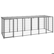 Chenil exterior com gaiola cercado parque para animais cão 330 x 110 x 110 cm aço preto