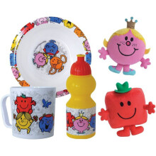 Lot Geschirr - FUN HOUSE - MONSIEUR MADAME - Schüssel Ø16 cm, Flasche 350 ml, Becher 350 ml und 2 Plüschtiere 12 cm