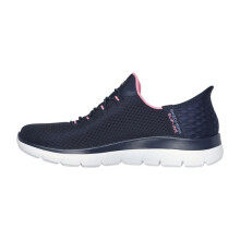 Mocassins femininos azuis - Skechers 150123-NVPK - Slip-ins mãos livres - Têxtil