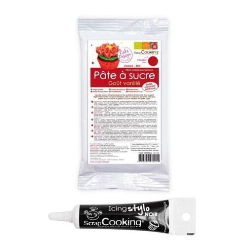 Red sugar paste 250 g + black icing pen