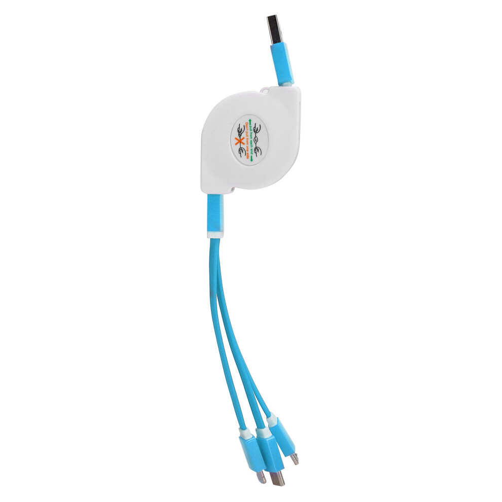 3 In 1 Usb Retractable Charging Cable For Ios,Type C,Micro, Blue 4321378331487