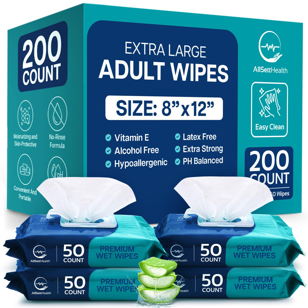 Allsett Health Wet Body Wipes For Adults Bathing No Rinse Wet Wipes For Elderly 8 X 12 20