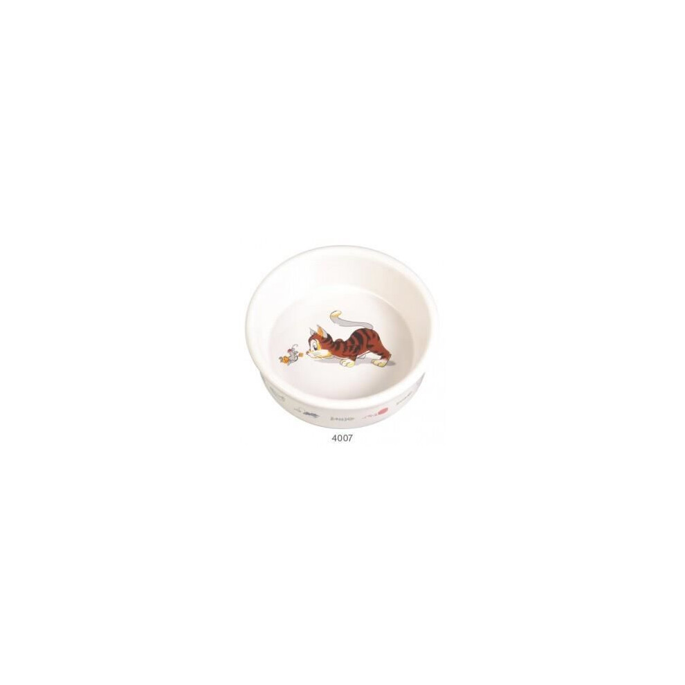 Trixie Ceramic Cat Bowl With Motif, 0.2 Litre, - Motif 02 Litre Water - Cat Bowl Ceramic Motif 02 Litre Water Mouse White