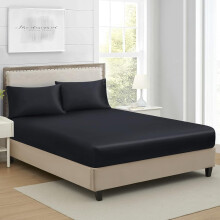 Drap Housse Satin 180x200 cm Noir Soyeux pour Matelas Épais 25-30 cm - Grand Bonnet Élastique Confort Luxe Doux et