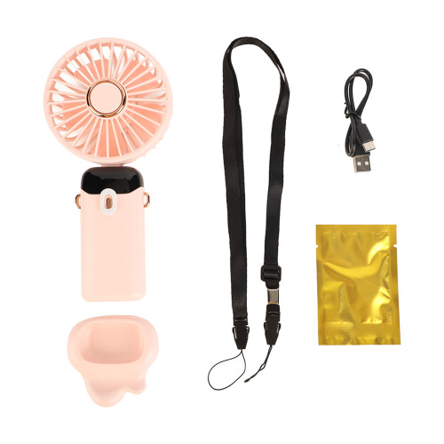 Mini ABS Handheld Fan with LED Display & Lanyard