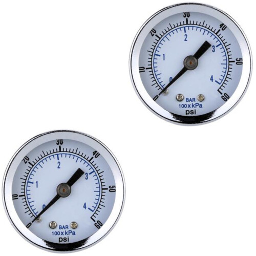 2Stk Stahl Manometer Luftdruckmesser Weiß Dualskala 2