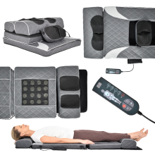 Full Body Massage Mat with Heat and Remote Control - Vibration Chair Massager Mattress Pad 170x60cm - Grey Eco-Leather Relaxer