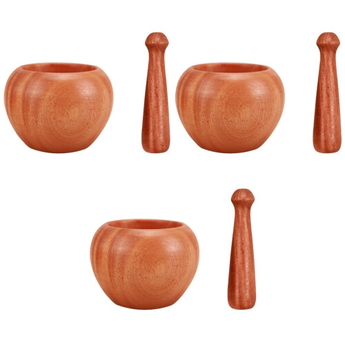 3Sets Robustes Holz-Mörser Set Für Gewürze 2