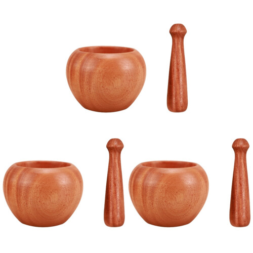 3Sets Robustes Holz-Mörser Set Für Gewürze 1