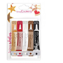5 stylos de glaçage doré, chocolat, noir, blanc &amp; rouge