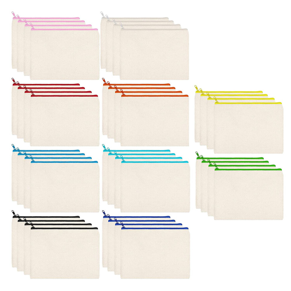 Semoic 40 Pcs Canvas Zipper Bags Pencil Pouch Makeup Bags Blank Canvas Pencil Case Cosmetic Bag For Travel Diy School (S)