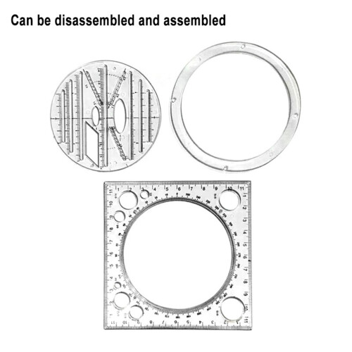 Multifunctional Circle Drawing Template, Geometric Drawing Tool, Measuring Ruler, Rotatable Angle 2