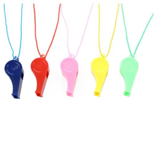 5 Pcs Sports Referee Plastic Assorted Color Whistle w String 1