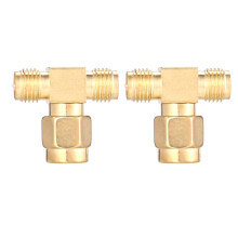 2 Pcs RP SMA Male to Two RP SMA Female Triple T RF Adapter Connector 3 way Splitter