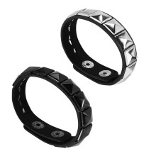 2Pcs White Rivet + Black Rivet Punk Pyramid Studded Artificial Leather Bracelet Wristband