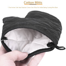 1 Paar Kueche Handwerk hitzebestaendige Handschuhe Baumwolle Topflappen Kochen Backen Topf Halter schwarz