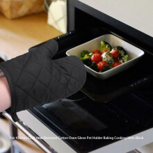 1 Pair Kitchen  Heat Resistant Cotton Oven Glove Pot Holder Baking Cooking Mitts Black