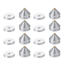 8 Set Speaker Standaard Voeten Voet Pad Aluminium Legering Metaal Spikes Kegel Vloer Voet Nagel Zilver